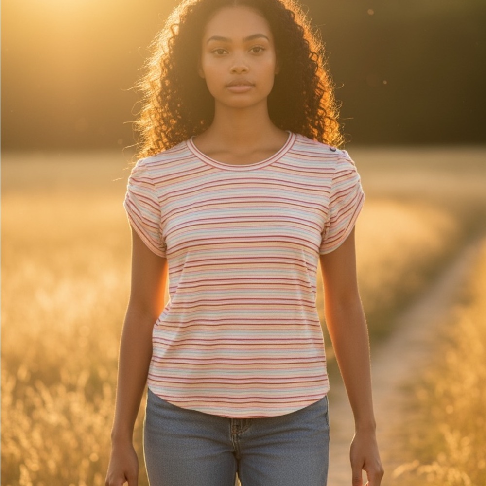 The Limited Striped Short Sleeve Tee in Pink and White